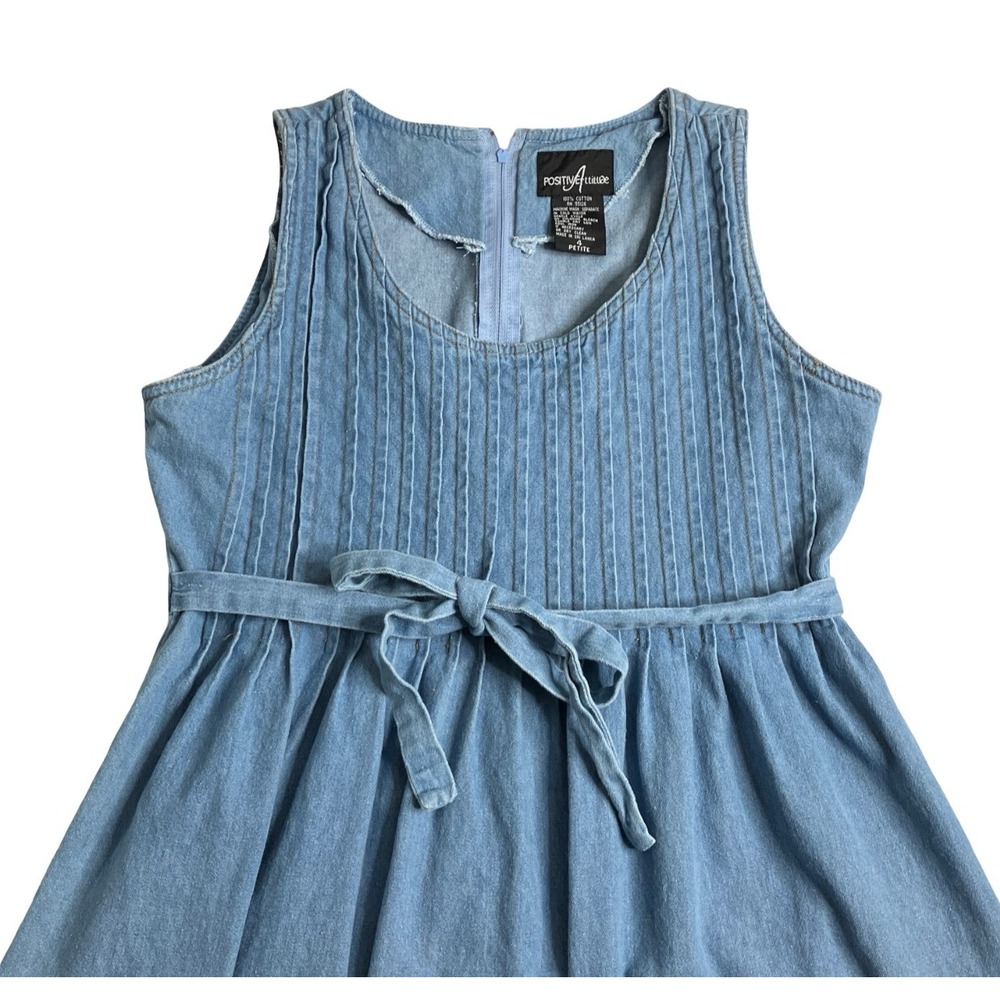 Vintage 90s Positive Attitude Dress Womens 4P Denim Maxi Pintuck Prairie Cottage